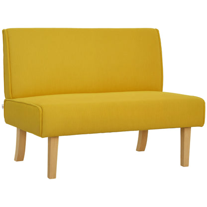2 Seater Sofa, Couch with Corduroy Look, Wooden Legs, Padded Upholstered Sofa, Double Sofa for Bedroom, Living Room, 110 x 62 x 85 cm, Yellow