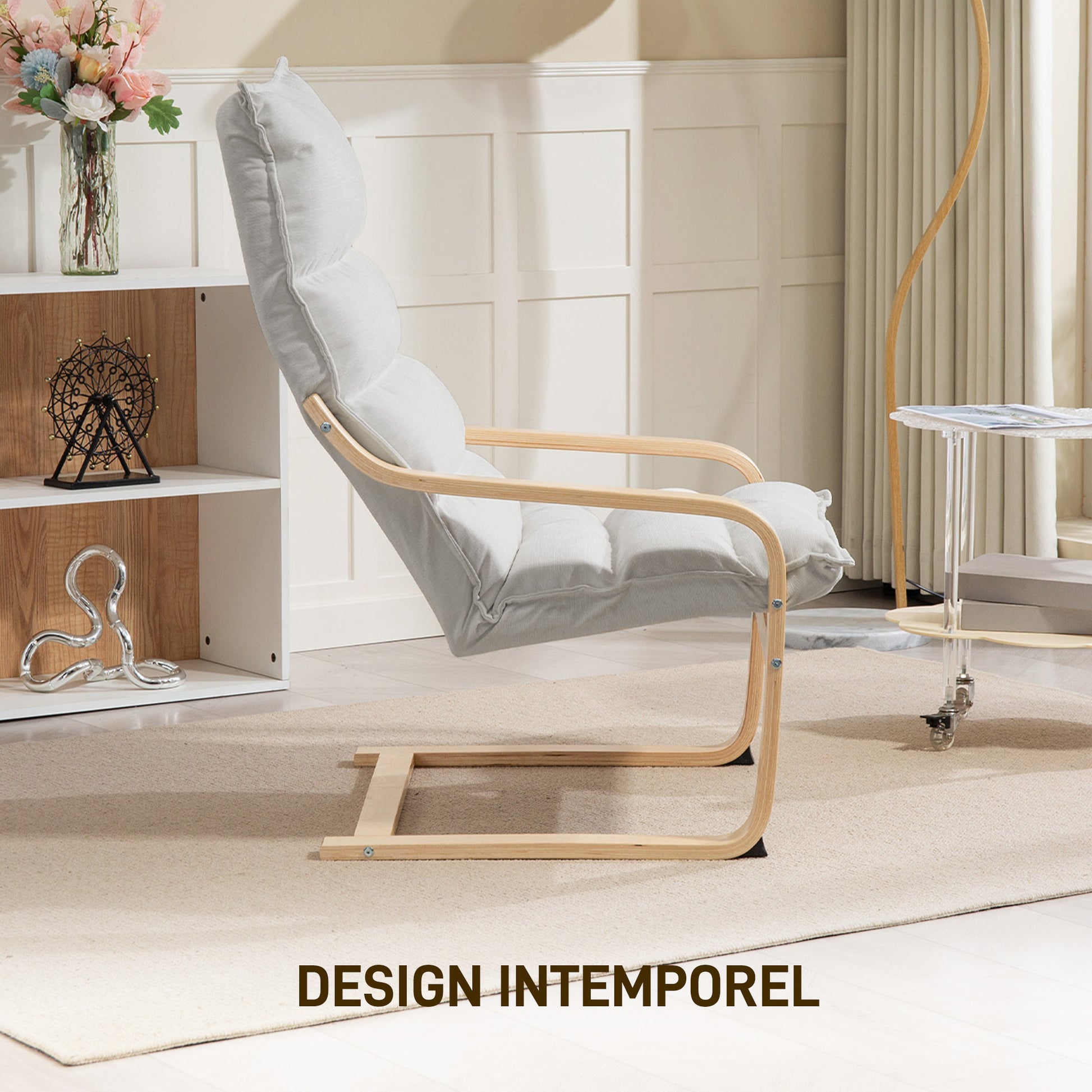 Modern Leisure Lounge Chair for Bedroom with Curved Armrests, Cushions, Velvet Lounge Chair - 67 x 83 x 105 cm, Cream