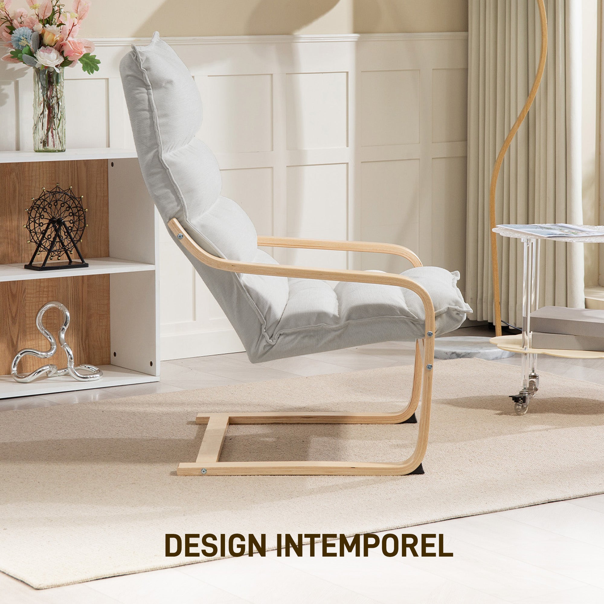 Modern Leisure Lounge Chair for Bedroom with Curved Armrests, Cushions, Velvet Lounge Chair - 67 x 83 x 105 cm, Cream