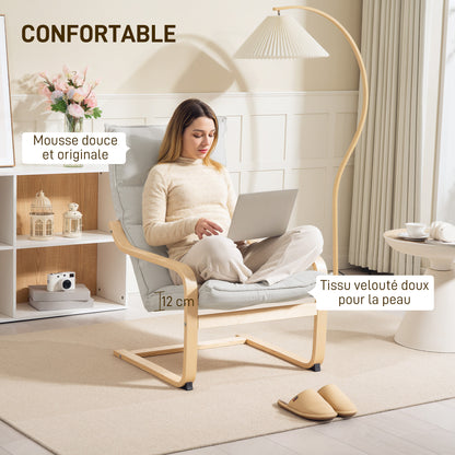 Modern Leisure Lounge Chair for Bedroom with Curved Armrests, Cushions, Velvet Lounge Chair - 67 x 83 x 105 cm, Cream