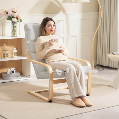 Modern Leisure Lounge Chair for Bedroom with Curved Armrests, Cushions, Velvet Lounge Chair - 67 x 83 x 105 cm, Cream