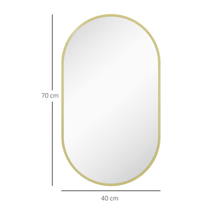 Oval Bathroom Mirror 40x70 cm with Aluminum Frame Decorative Wall Mirror Horizontal or Vertical for Living Room Entryway Hallway Gold