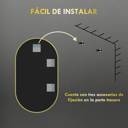 Oval Bathroom Mirror 40x70 cm with Aluminum Frame Decorative Wall Mirror Horizontal or Vertical for Living Room Entryway Hallway Gold