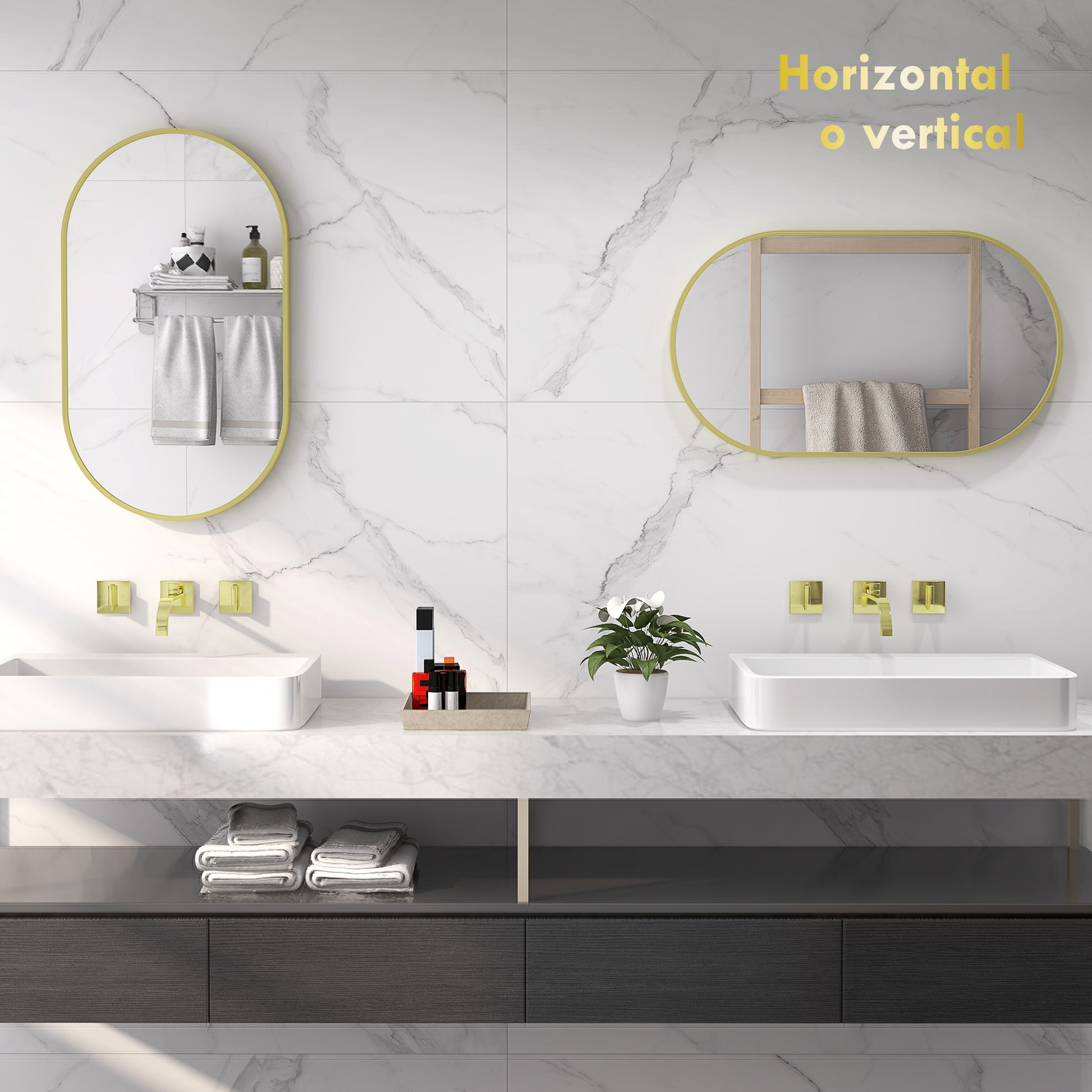 Oval Bathroom Mirror 40x70 cm with Aluminum Frame Decorative Wall Mirror Horizontal or Vertical for Living Room Entryway Hallway Gold