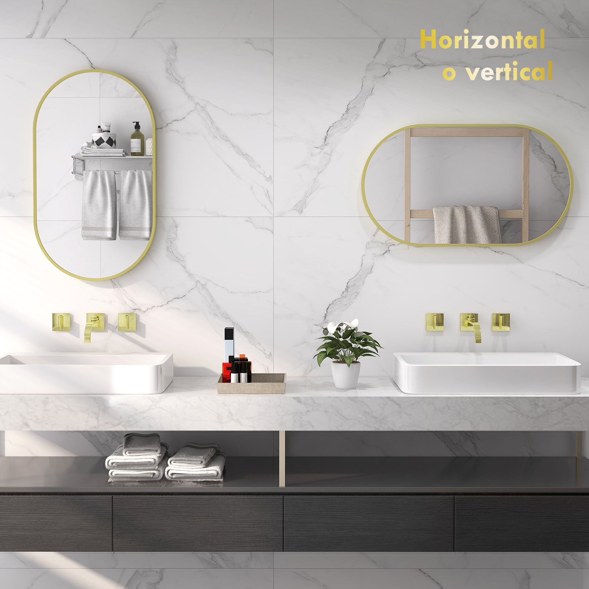 Oval Bathroom Mirror 40x70 cm with Aluminum Frame Decorative Wall Mirror Horizontal or Vertical for Living Room Entryway Hallway Gold