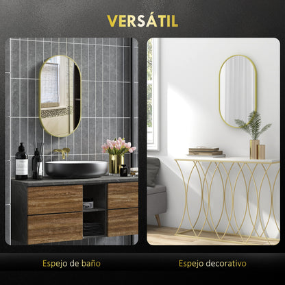 Oval Bathroom Mirror 40x70 cm with Aluminum Frame Decorative Wall Mirror Horizontal or Vertical for Living Room Entryway Hallway Gold