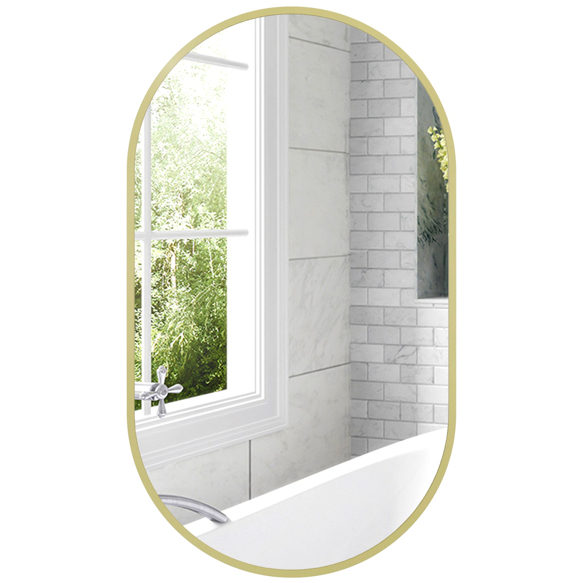 Oval Bathroom Mirror 40x70 cm with Aluminum Frame Decorative Wall Mirror Horizontal or Vertical for Living Room Entryway Hallway Gold