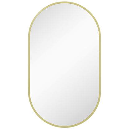Oval Bathroom Mirror 40x70 cm with Aluminum Frame Decorative Wall Mirror Horizontal or Vertical for Living Room Entryway Hallway Gold