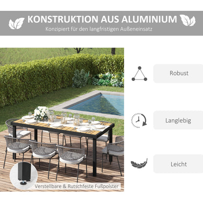 Garden Table for 8 Persons Dining Table Aluminum Table Patio Furniture Lounge Furniture Easy to Clean Plastic Natural+Black 190 x 90 x 74 cm