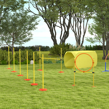 Dog Agility Hurdle Set, Dog Training Set, Obstacle Course, Plastic, Polyester, Yellow, 128 x 23 x 9-100 cm