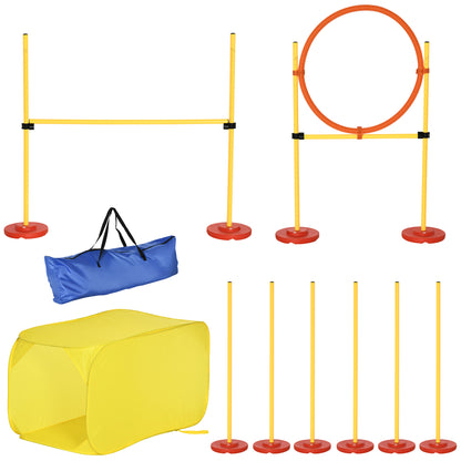 Dog Agility Hurdle Set, Dog Training Set, Obstacle Course, Plastic, Polyester, Yellow, 128 x 23 x 9-100 cm