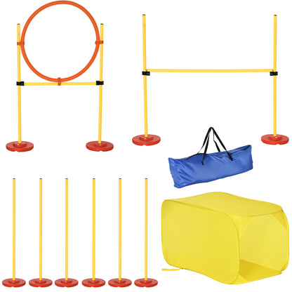 Dog Agility Hurdle Set, Dog Training Set, Obstacle Course, Plastic, Polyester, Yellow, 128 x 23 x 9-100 cm