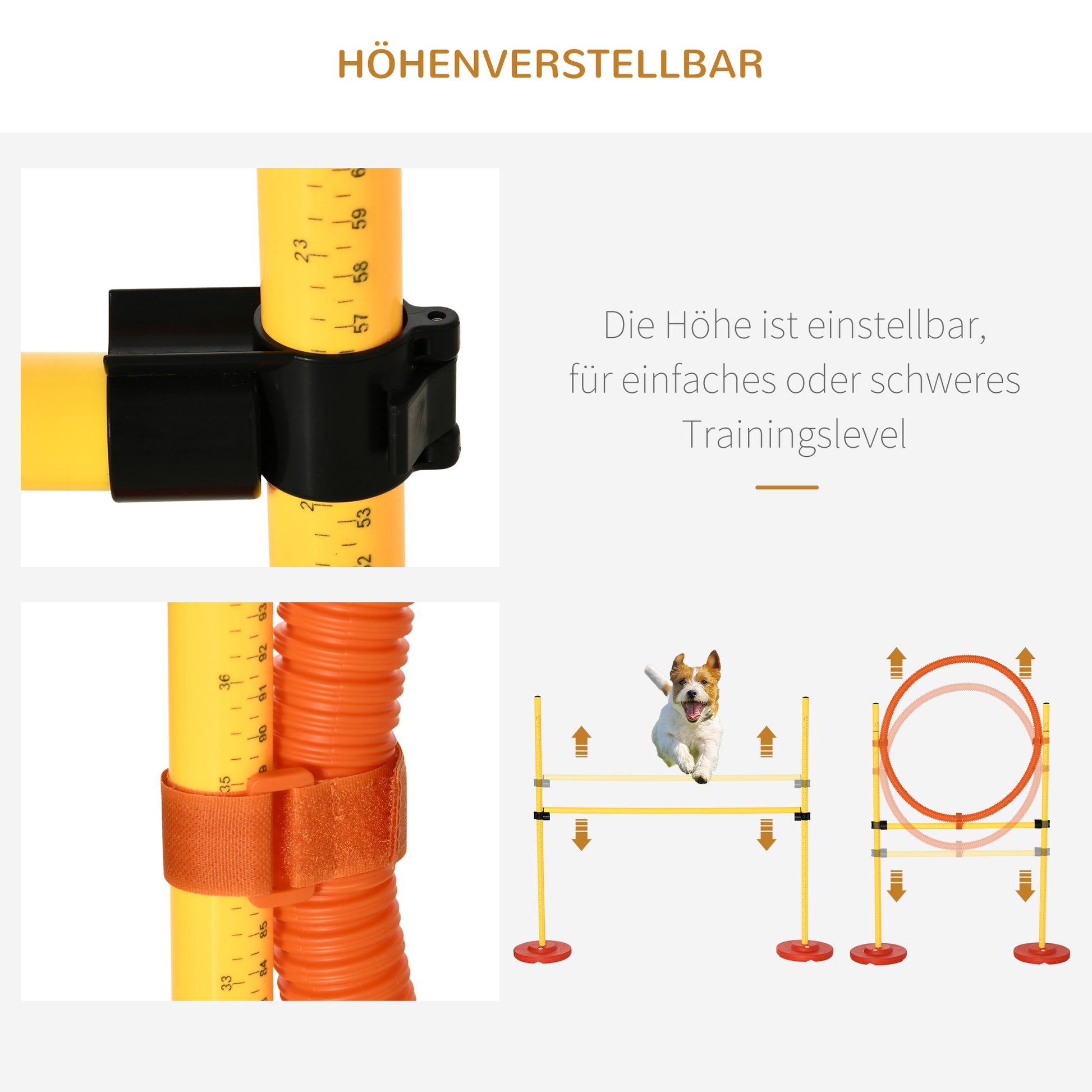 Dog Agility Hurdle Set, Dog Training Set, Obstacle Course, Plastic, Polyester, Yellow, 128 x 23 x 9-100 cm