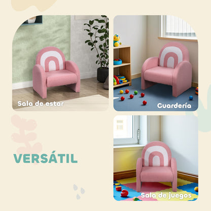 Children's Chair with Rainbow-Shaped Backrest Sofa for Children 18-96 Months Soft Sherpa Fabric Armrests 45 kg Load Pink