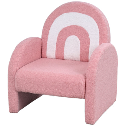 Children's Chair with Rainbow-Shaped Backrest Sofa for Children 18-96 Months Soft Sherpa Fabric Armrests 45 kg Load Pink