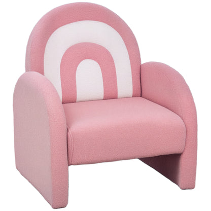 Children's Chair with Rainbow-Shaped Backrest Sofa for Children 18-96 Months Soft Sherpa Fabric Armrests 45 kg Load Pink