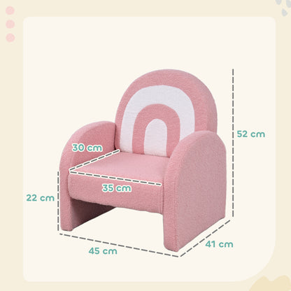 Children's Chair with Rainbow-Shaped Backrest Sofa for Children 18-96 Months Soft Sherpa Fabric Armrests 45 kg Load Pink