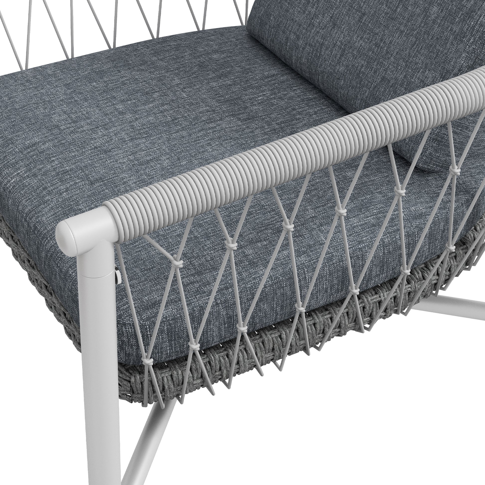 4 Piece Rattan Garden Furniture Set, Seating Group with Rocking Function, Garden Furniture Set with 1 Coffee Table, 2 Armchairs, 1 Double Sofa, Cushions, Seating Set for Garden, Terrace, Steel, Gray