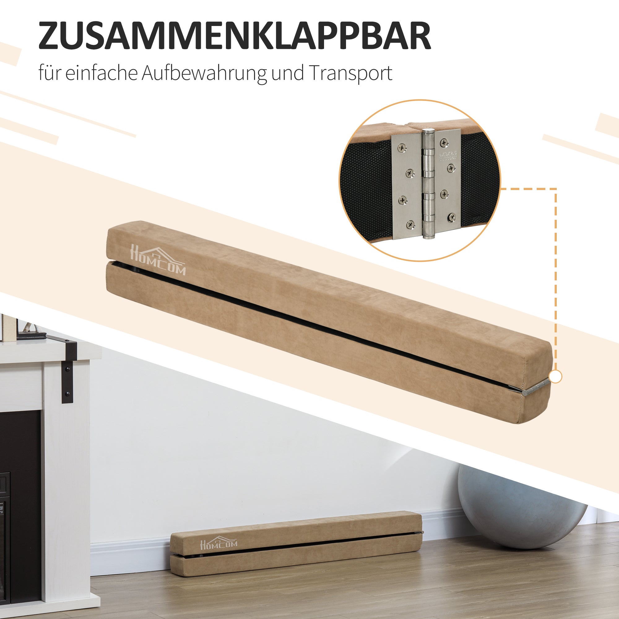 210cm Foldable Gymnastics Balance Beam for Kids and Adults Beam Gymnastics, Training Equipment Balancing Beam for Home Fitness Training Gymnastics, Brown