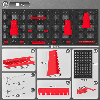 Wall-Mounted Pegboard Storage System, 4 x 23.6 x 15.7 in Panels, 38-Piece Garage Tool Organizer, Black/Red