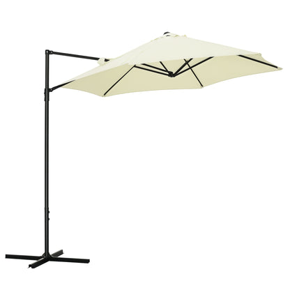 Ø256x245 cm Garden Umbrella Offset Parasol with 360° Manual Rotation and Cross Base for Patio Terrace Outdoor Beige