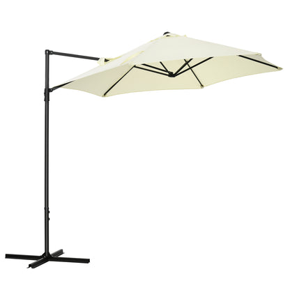 Ø256x245 cm Garden Umbrella Offset Parasol with 360° Manual Rotation and Cross Base for Patio Terrace Outdoor Beige