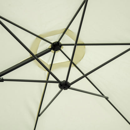 Ø256x245 cm Garden Umbrella Offset Parasol with 360° Manual Rotation and Cross Base for Patio Terrace Outdoor Beige
