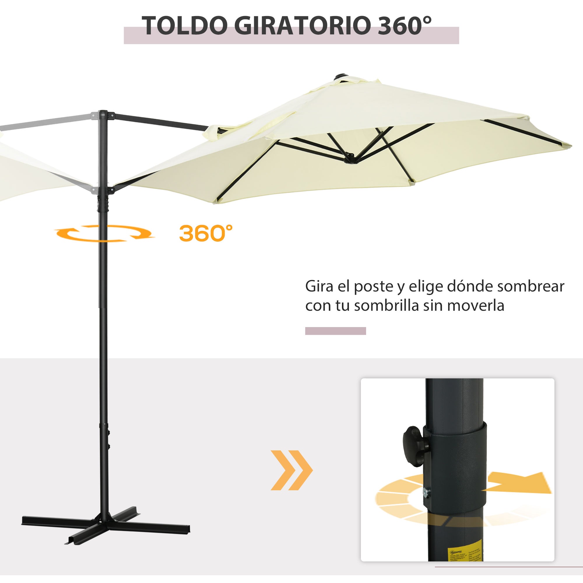 Ø256x245 cm Garden Umbrella Offset Parasol with 360° Manual Rotation and Cross Base for Patio Terrace Outdoor Beige