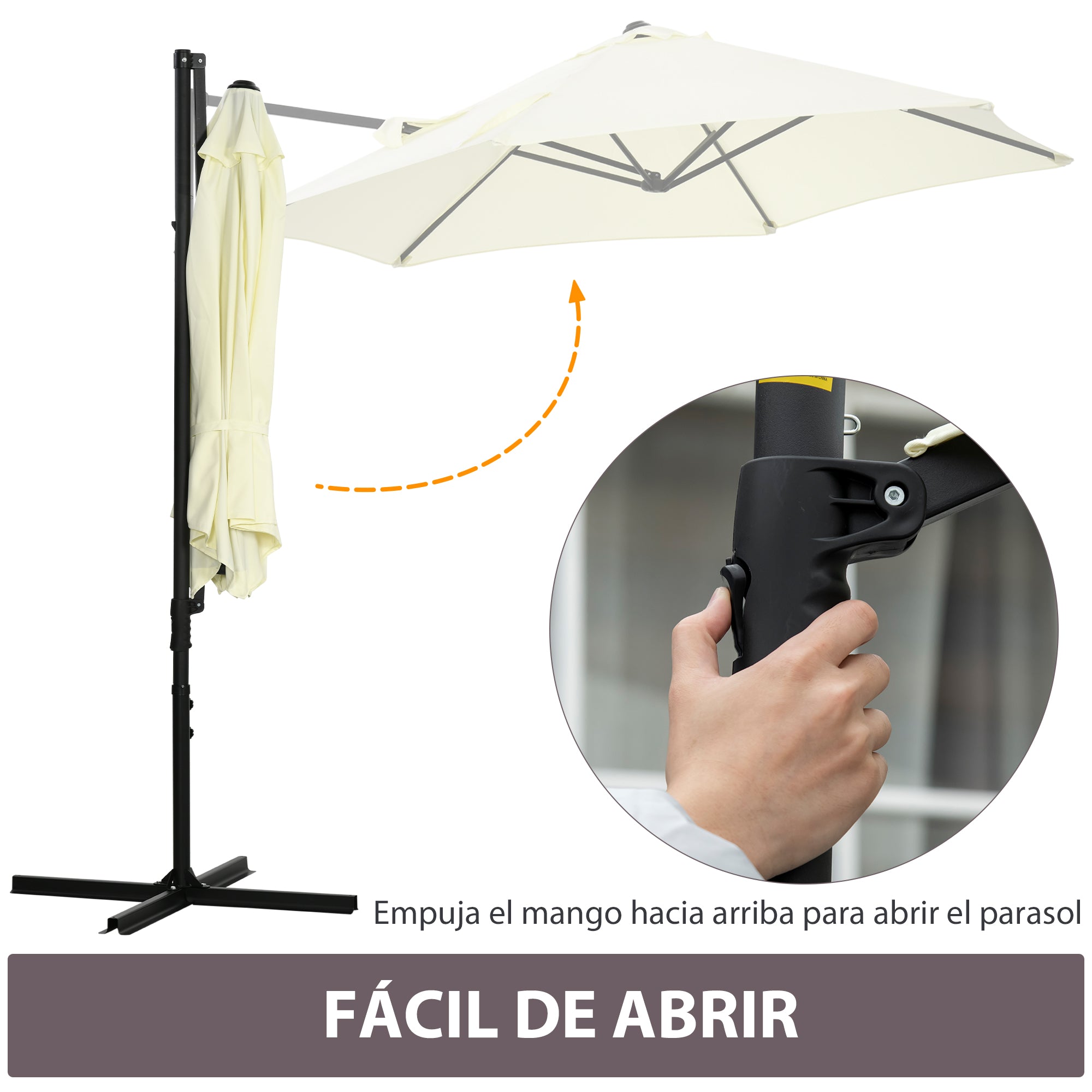 Ø256x245 cm Garden Umbrella Offset Parasol with 360° Manual Rotation and Cross Base for Patio Terrace Outdoor Beige