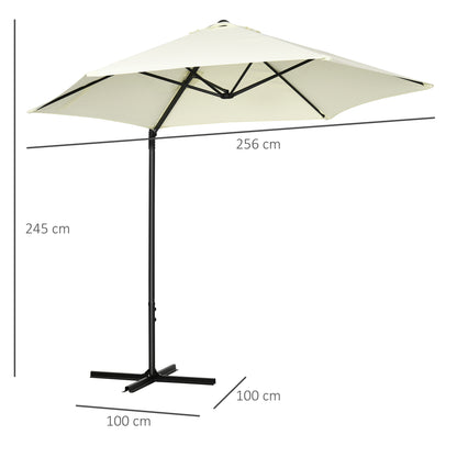 Ø256x245 cm Garden Umbrella Offset Parasol with 360° Manual Rotation and Cross Base for Patio Terrace Outdoor Beige