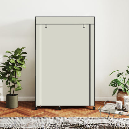 Fabric Wardrobe Organizer with Hanging Rail & Open Shelves, 40.6 x 16.9 x 64.0 in (103 x 43 x 162.5 cm) — Cream