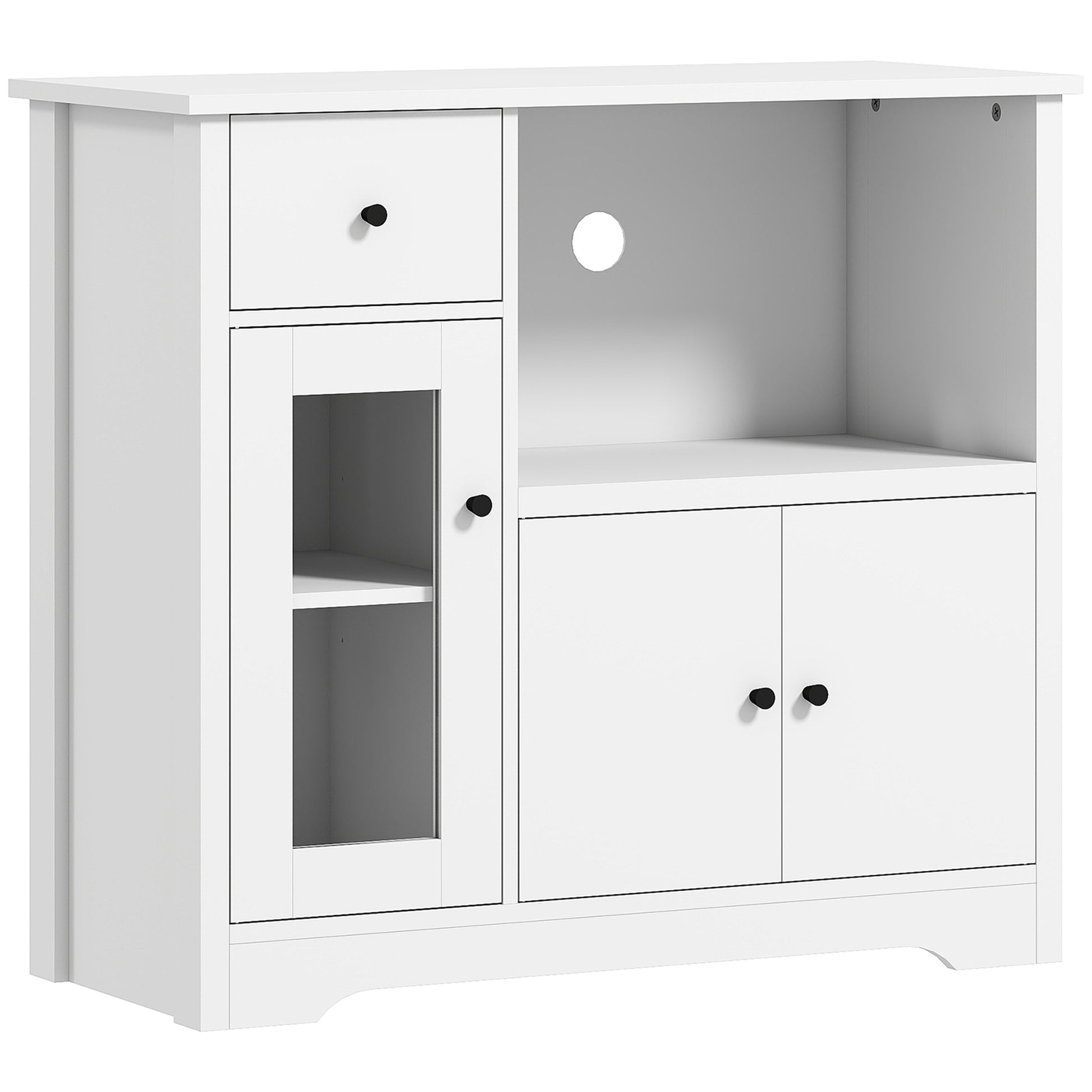 Kitchen Cabinet Sideboard with Microwave Shelf Microwave Cabinet with 3 Doors, Drawer, Adjustable Shelves, Storage Cabinet for Kitchen, Dining Room, Living Room, White