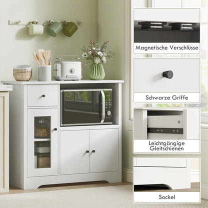 Kitchen Cabinet Sideboard with Microwave Shelf Microwave Cabinet with 3 Doors, Drawer, Adjustable Shelves, Storage Cabinet for Kitchen, Dining Room, Living Room, White