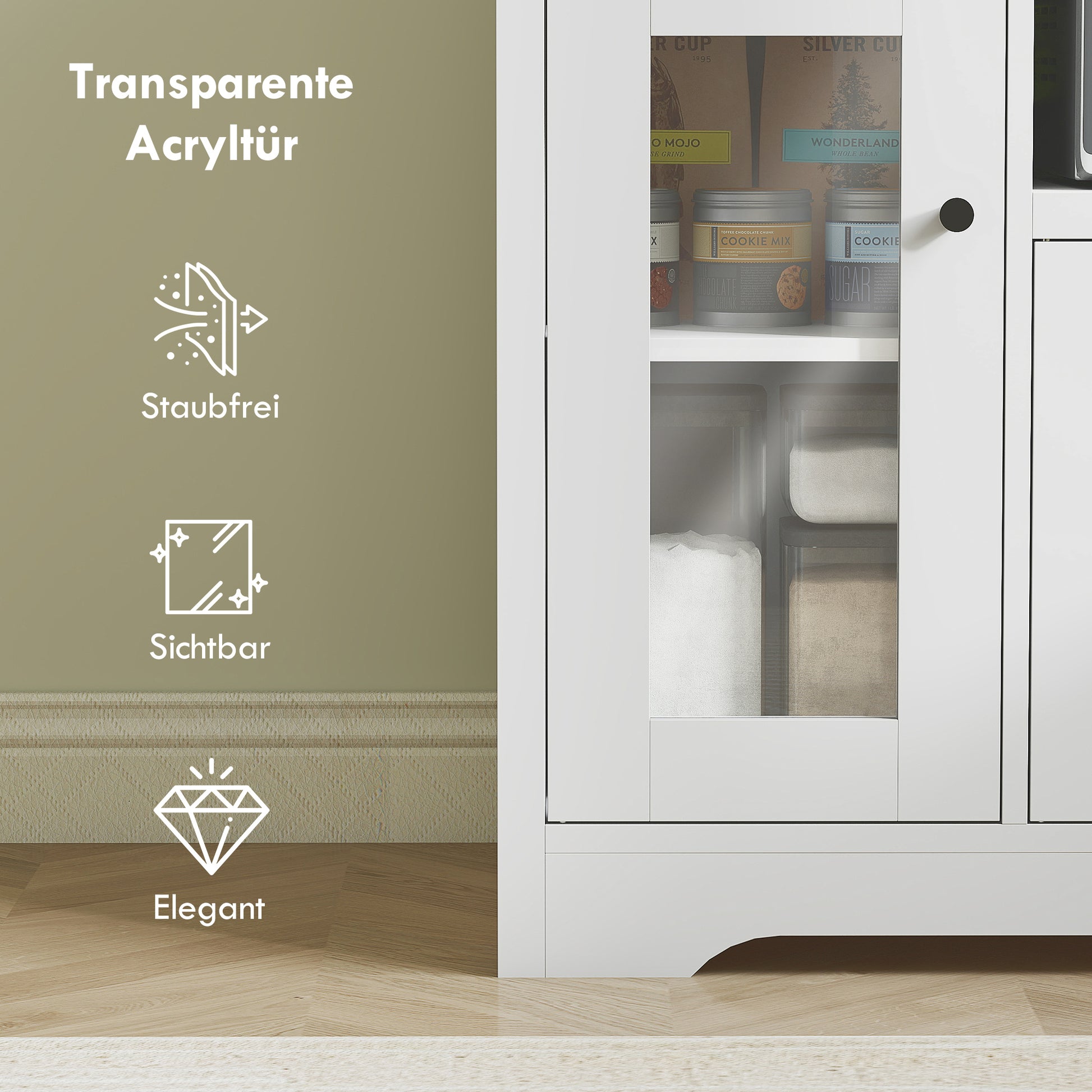 Kitchen Cabinet Sideboard with Microwave Shelf Microwave Cabinet with 3 Doors, Drawer, Adjustable Shelves, Storage Cabinet for Kitchen, Dining Room, Living Room, White