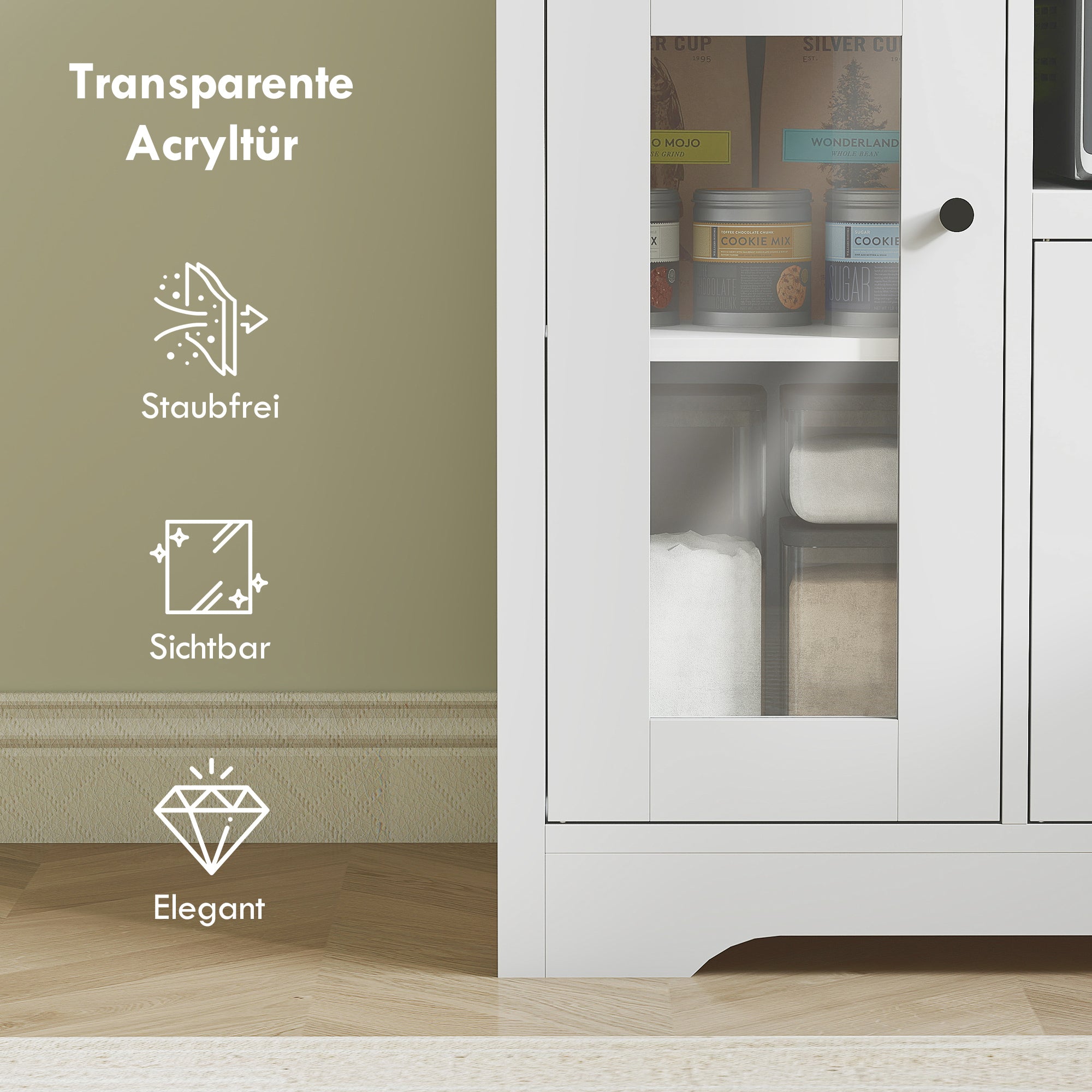 Kitchen Cabinet Sideboard with Microwave Shelf Microwave Cabinet with 3 Doors, Drawer, Adjustable Shelves, Storage Cabinet for Kitchen, Dining Room, Living Room, White