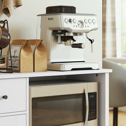 Kitchen Cabinet Sideboard with Microwave Shelf Microwave Cabinet with 3 Doors, Drawer, Adjustable Shelves, Storage Cabinet for Kitchen, Dining Room, Living Room, White