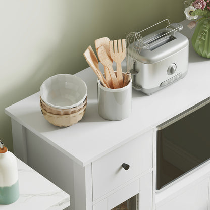 Kitchen Cabinet Sideboard with Microwave Shelf Microwave Cabinet with 3 Doors, Drawer, Adjustable Shelves, Storage Cabinet for Kitchen, Dining Room, Living Room, White