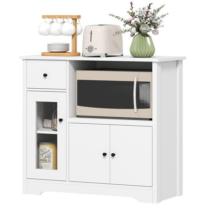 Kitchen Cabinet Sideboard with Microwave Shelf Microwave Cabinet with 3 Doors, Drawer, Adjustable Shelves, Storage Cabinet for Kitchen, Dining Room, Living Room, White