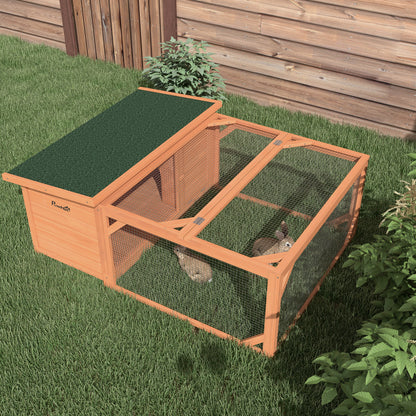 Small Animal Hutch Dwarf Rabbit Hutch with Openable Asphalt Roof Small Animal Cage Outdoor Indoor Backyard Weather Resistant Pine Wood Orange+Green 125.5 x 100 x 49 cm