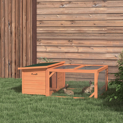 Small Animal Hutch Dwarf Rabbit Hutch with Openable Asphalt Roof Small Animal Cage Outdoor Indoor Backyard Weather Resistant Pine Wood Orange+Green 125.5 x 100 x 49 cm