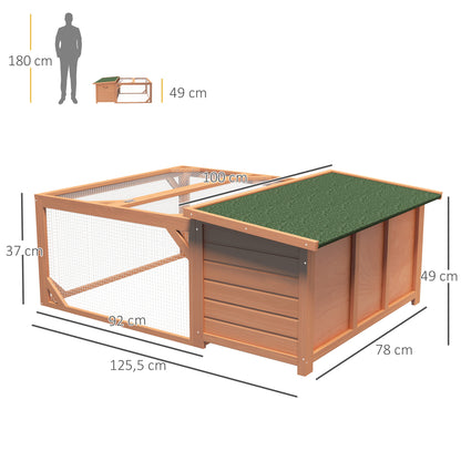 Small Animal Hutch Dwarf Rabbit Hutch with Openable Asphalt Roof Small Animal Cage Outdoor Indoor Backyard Weather Resistant Pine Wood Orange+Green 125.5 x 100 x 49 cm