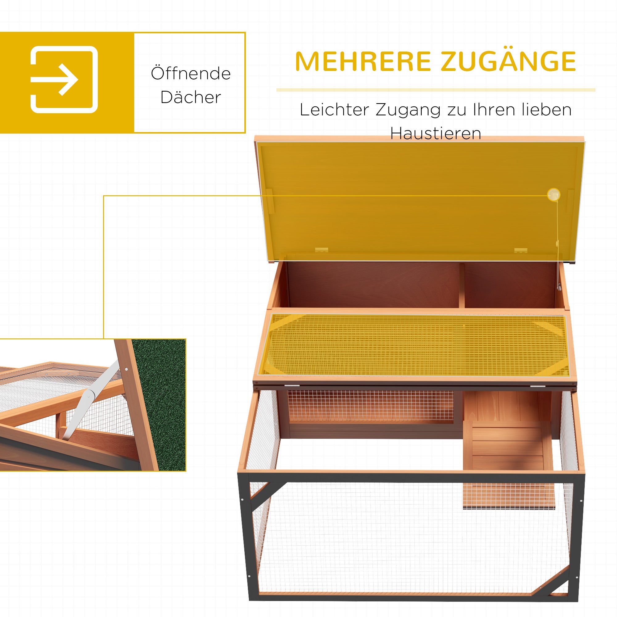 Small Animal Hutch Dwarf Rabbit Hutch with Openable Asphalt Roof Small Animal Cage Outdoor Indoor Backyard Weather Resistant Pine Wood Orange+Green 125.5 x 100 x 49 cm