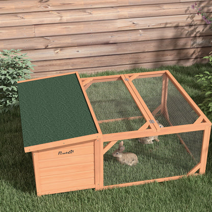 Small Animal Hutch Dwarf Rabbit Hutch with Openable Asphalt Roof Small Animal Cage Outdoor Indoor Backyard Weather Resistant Pine Wood Orange+Green 125.5 x 100 x 49 cm