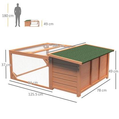 Small Animal Hutch Dwarf Rabbit Hutch with Openable Asphalt Roof Small Animal Cage Outdoor Indoor Backyard Weather Resistant Pine Wood Orange+Green 125.5 x 100 x 49 cm