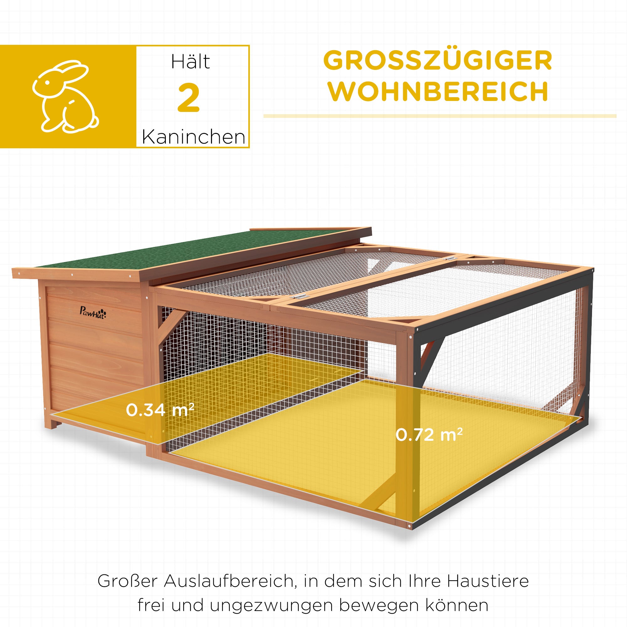 Small Animal Hutch Dwarf Rabbit Hutch with Openable Asphalt Roof Small Animal Cage Outdoor Indoor Backyard Weather Resistant Pine Wood Orange+Green 125.5 x 100 x 49 cm