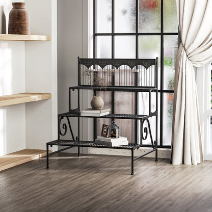 3-Tier Plant Stand Corner Plant Shelf Stair-Style Plant Stand for Pots Indoor and Outdoor 73x66x85 cm Black
