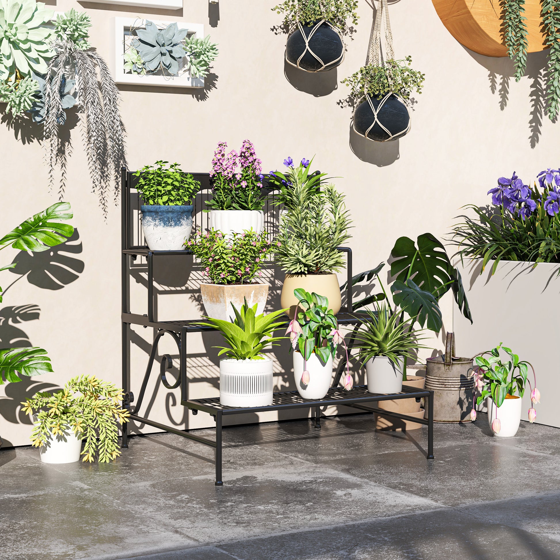 3-Tier Plant Stand Corner Plant Shelf Stair-Style Plant Stand for Pots Indoor and Outdoor 73x66x85 cm Black
