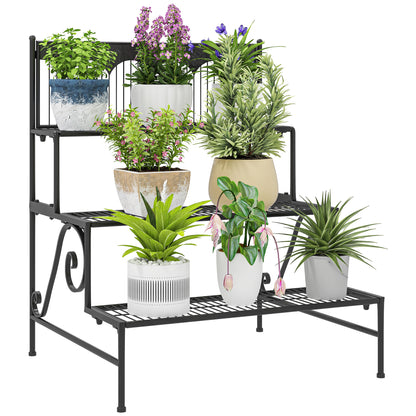 3-Tier Plant Stand Corner Plant Shelf Stair-Style Plant Stand for Pots Indoor and Outdoor 73x66x85 cm Black