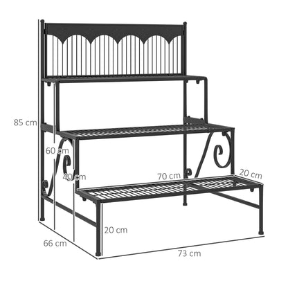 3-Tier Plant Stand Corner Plant Shelf Stair-Style Plant Stand for Pots Indoor and Outdoor 73x66x85 cm Black