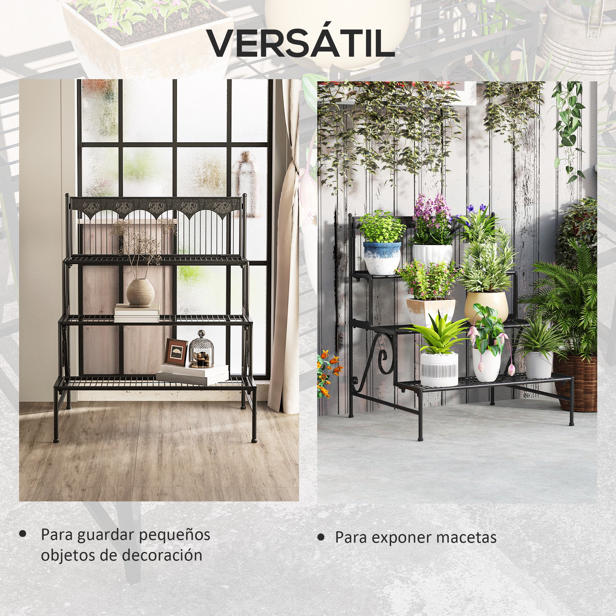 3-Tier Plant Stand Corner Plant Shelf Stair-Style Plant Stand for Pots Indoor and Outdoor 73x66x85 cm Black